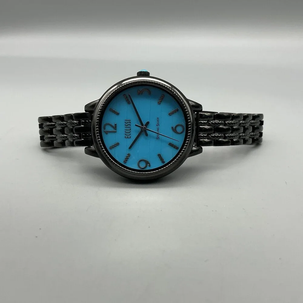Ecclissi 33822 Womens Watch 36mm Blue Dial Sterling Silver in Box New Battery